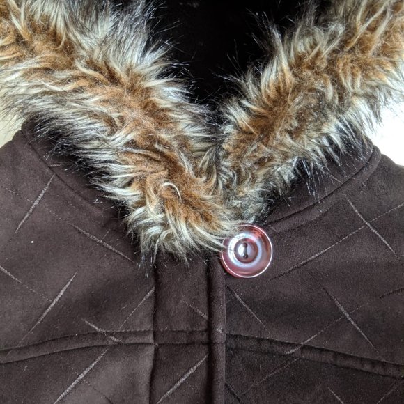 Utex Design Women's Brown Faux Suede Fur Long Sz M - Picture 7 of 8